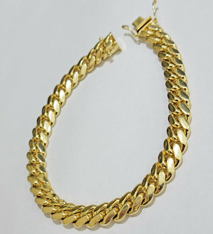 Mens Miami Cuban Bracelet Solid 14k Yellow Gold Bracelet 9 Inch 7mm REAL 14KT