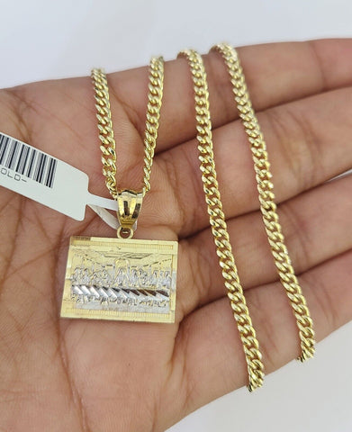 10K Gold Miami Cuban Chain Last Supper Charm 18"-28" 3mm REAL Pendant Necklace