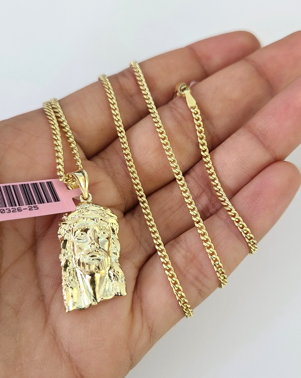 14k Miami Cuban Chain Jesus Head Charm Pendant 2mm 18"24" inch SET Necklace