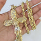 Real 14k Solid Rope Chain Jesus Cross Charm Set 6mm 18"-30" Necklace Gold