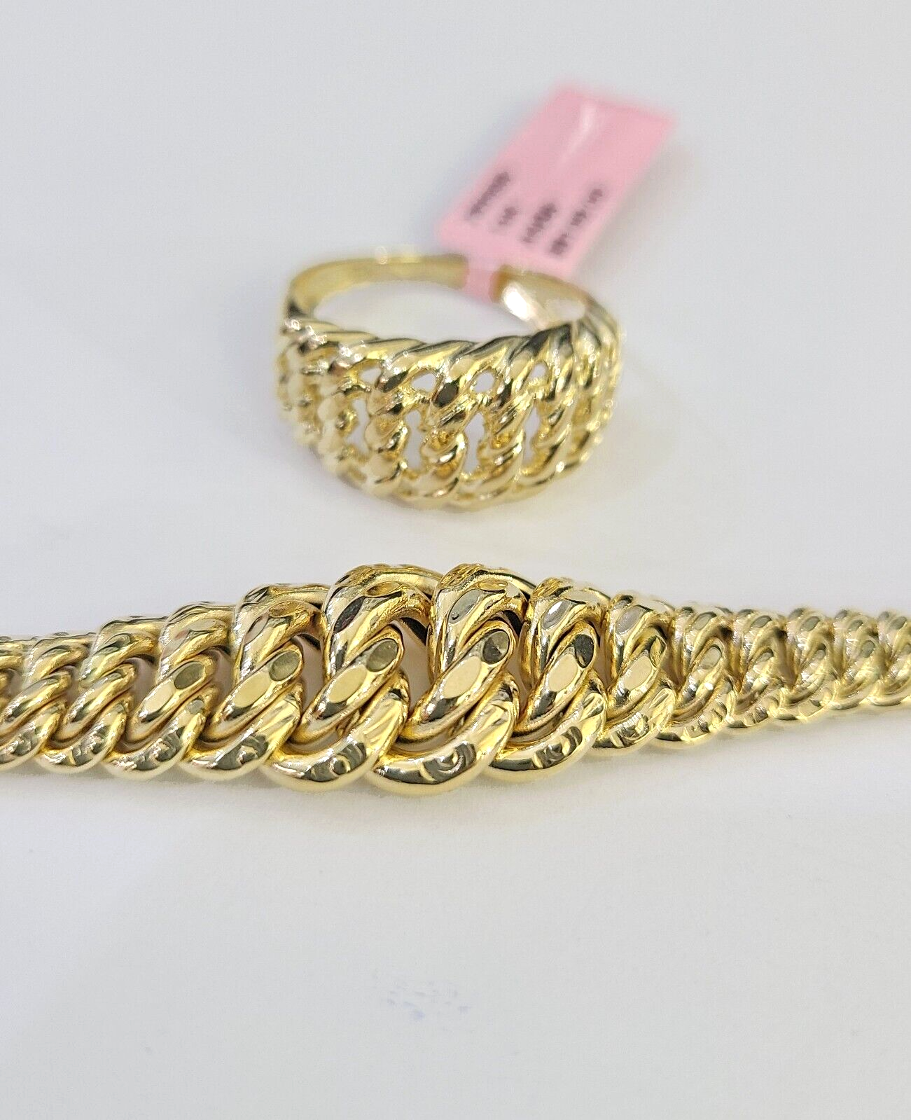 14K Gold Princesa Ring Bracelet 7.5" 7mm Real Yellow SET Flat Byzantine 14Kt