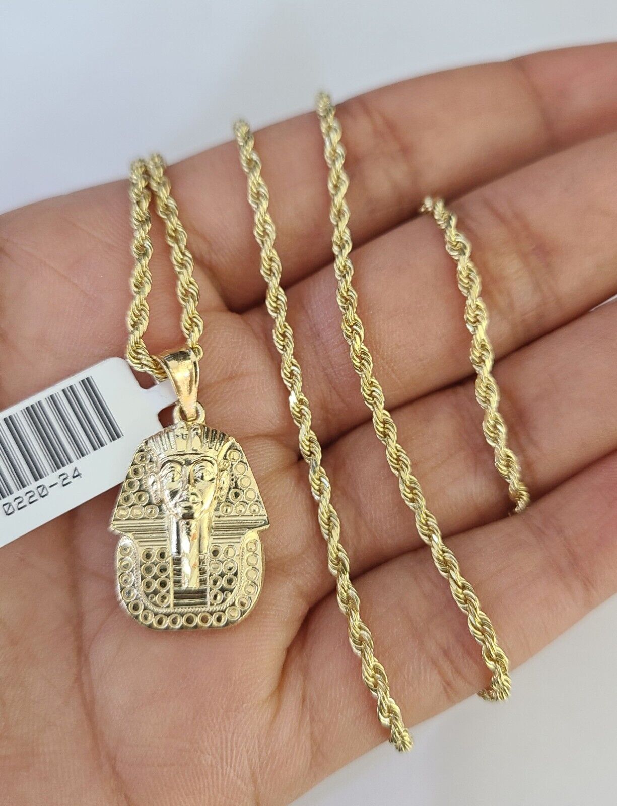 10k Solid Rope Chain 2mm Pharaoh Head Pendant Charm Necklace SET 18-24 in