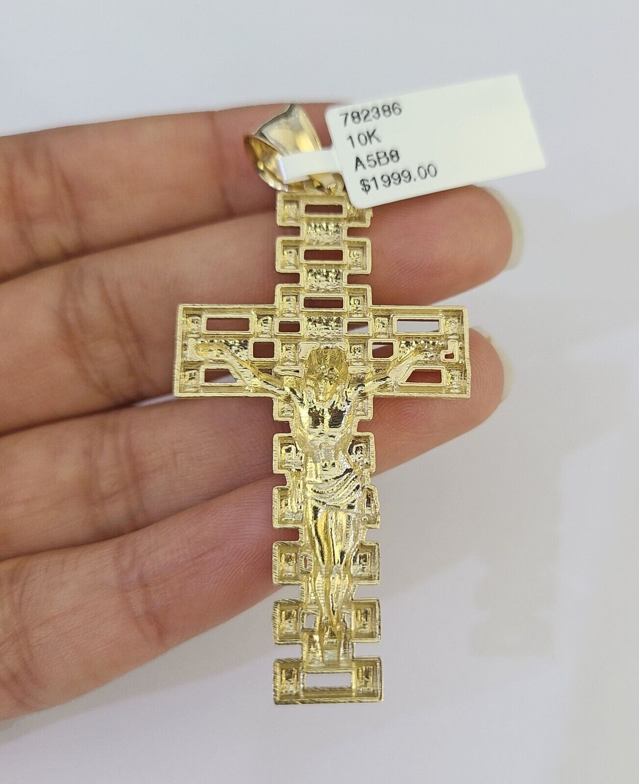 10k Solid Gold Cuban Curb Chain Jesus Cross Pendant 6mm 20"-30" SET Necklace