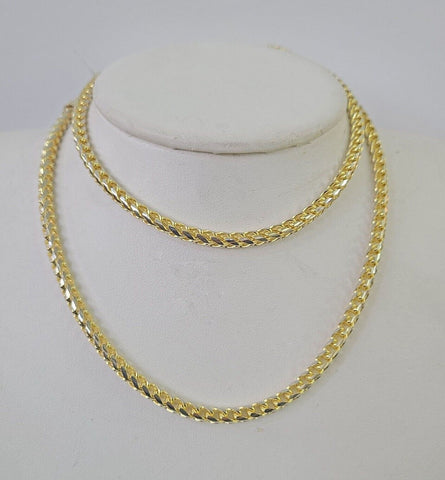 Real 10k Solid Palm Chain Yellow Gold 4mm 18"-26"Men Women Necklace Diamond Cut