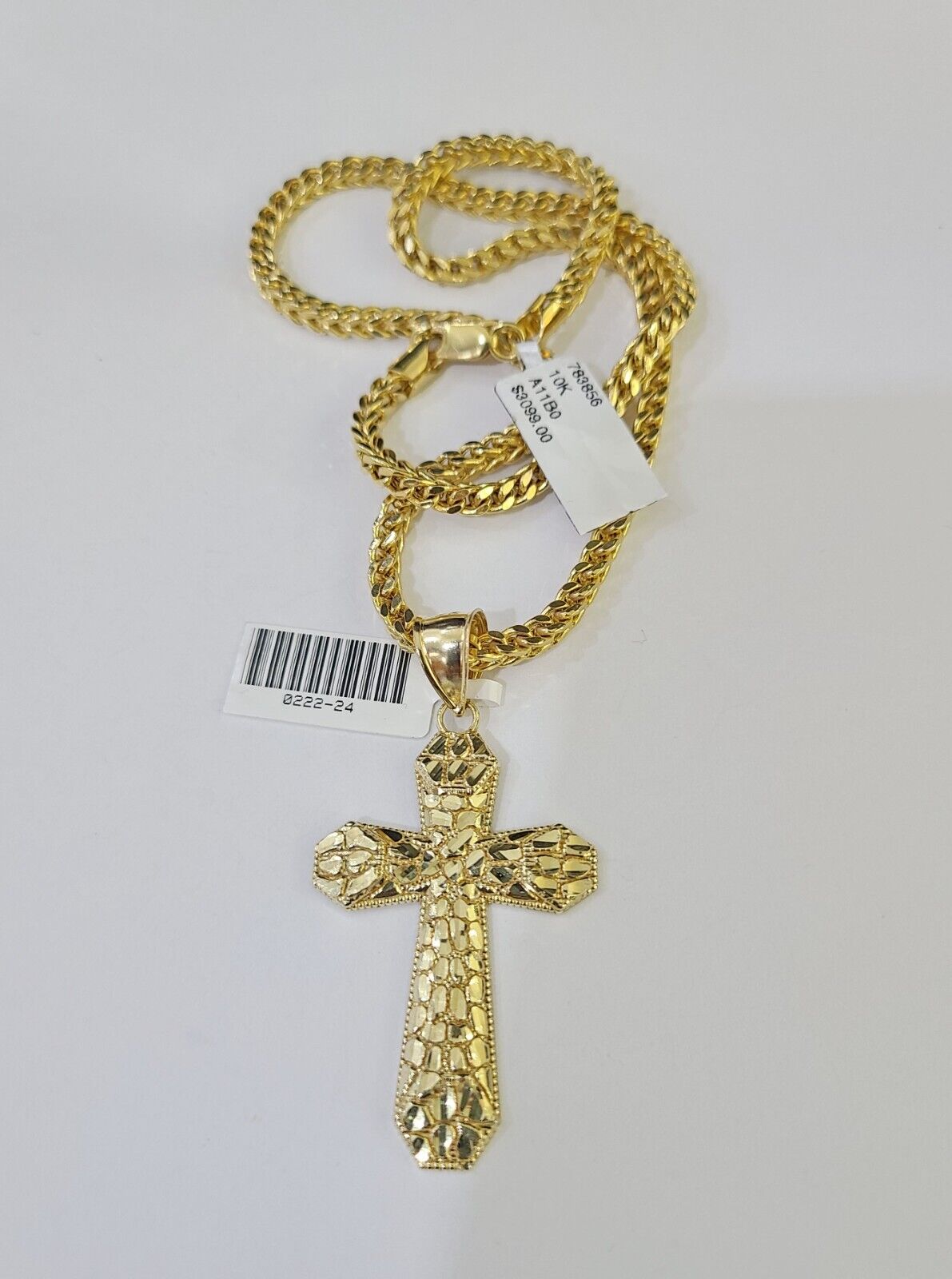 10K Gold Franco Chain Cross Charm Length 18-26 inches 3mm REAL Yellow