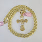 Real 14k Rope Chain Jesus Cross Charm Yellow Gold Set 5mm 20"-30" Necklace