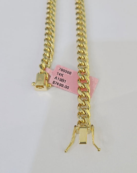 14k 6mm Miami Cuban Link Chain Yellow Gold Necklace 18"-26" Inches Real