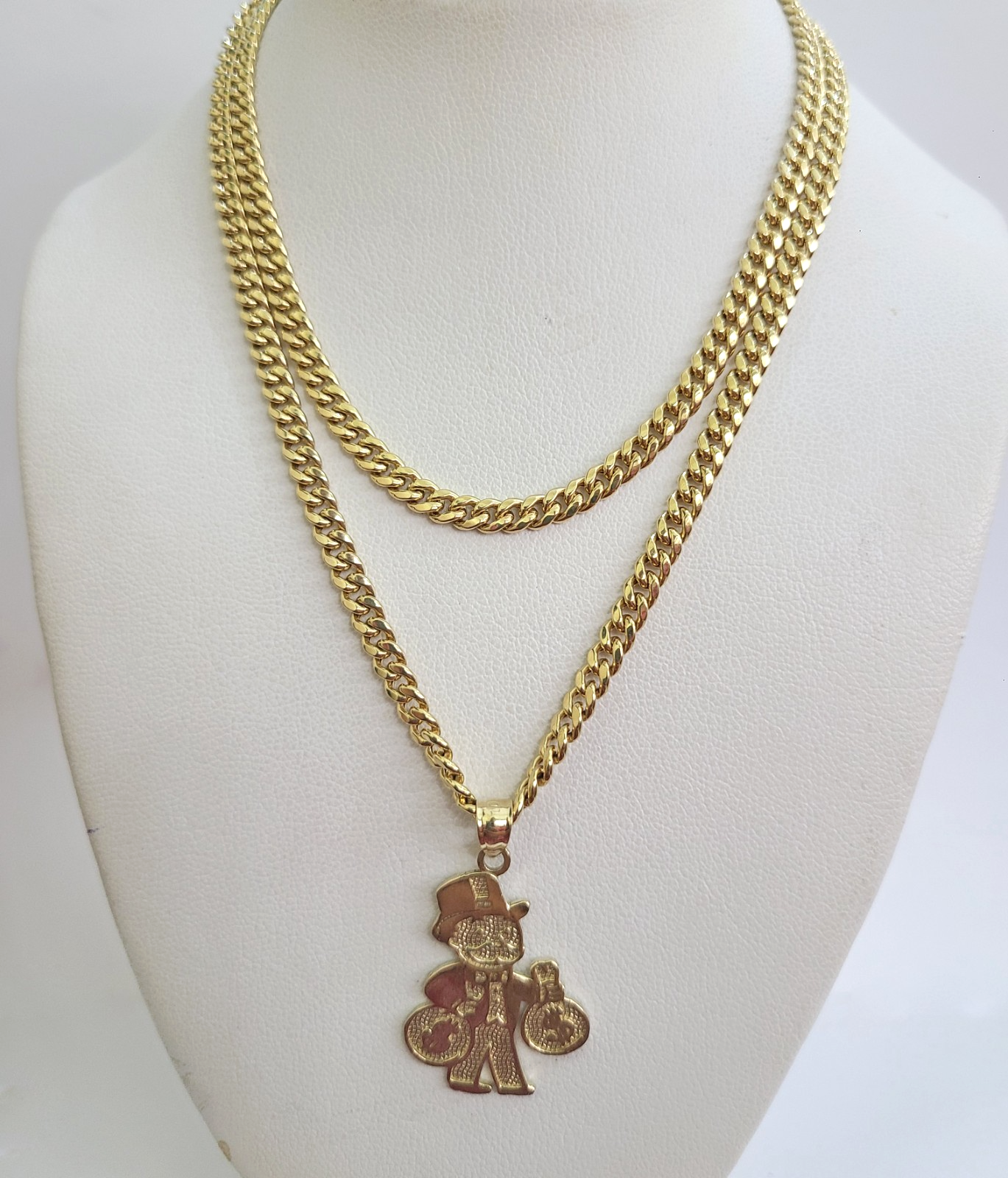 10k Gold Chain Miami Cuban Grandpa Money Bag Charm Set 4mm 18"28" Necklace