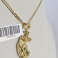 10k Solid Gold Cuban Curb Chain Praying Hands Pendant 2mm 18"-24" SET Necklace