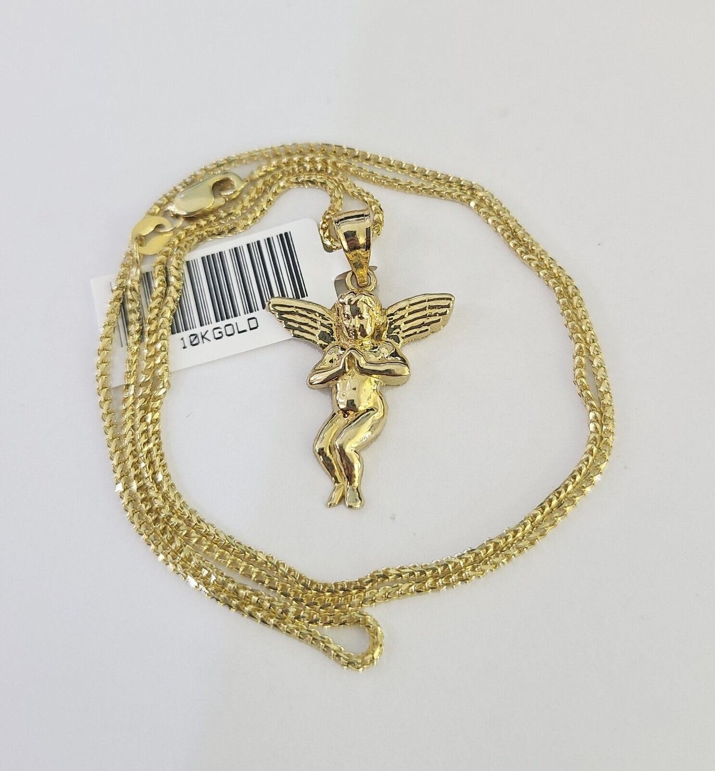 10K Solid Franco Chain Praying Angel Pendant Charm Necklace 16"-24" 1mm Ladies