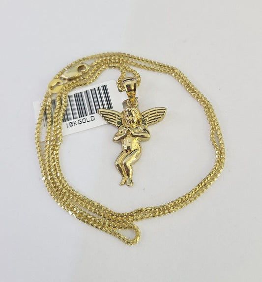 10K Solid Franco Chain Praying Angel Pendant Charm Necklace 16"-24" 1mm Ladies