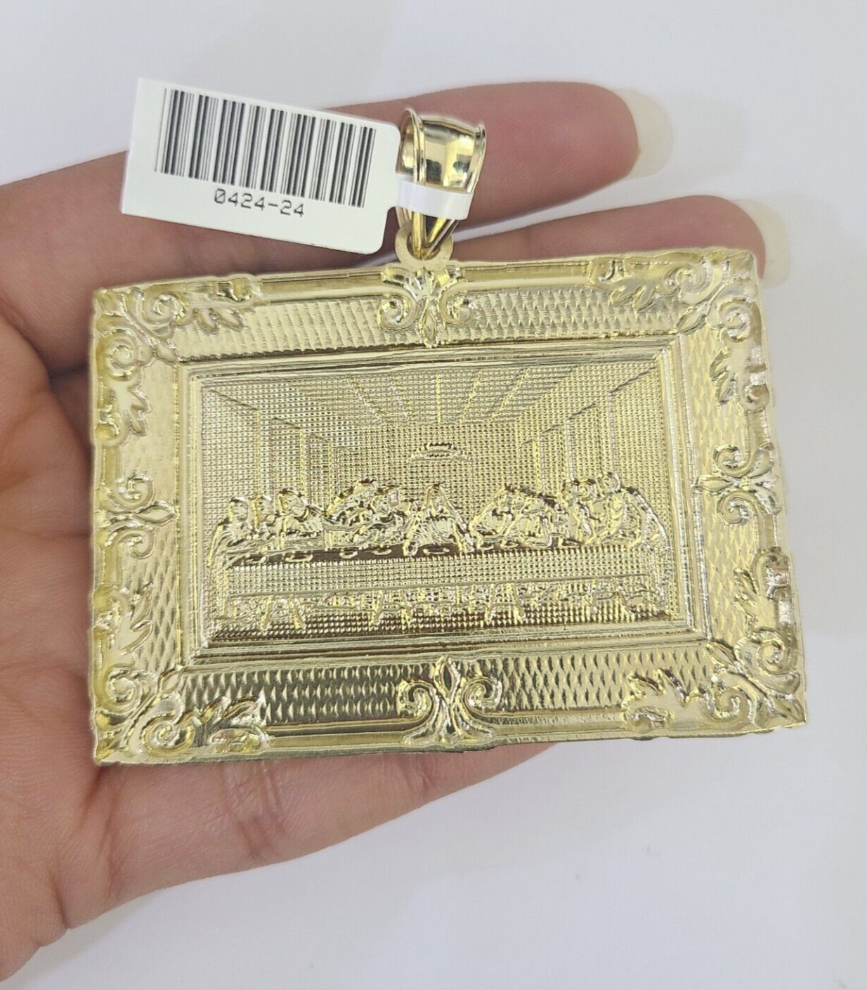 Real 10k Last Supper Pendant Charm Yellow Gold 2.5" Diamond Cut Genuine