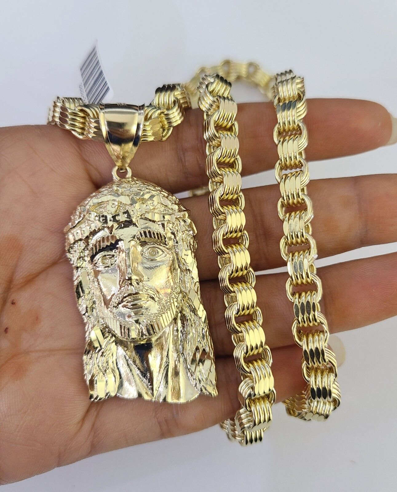 10k Gold Byzantine Necklace Jesus Head Charm 20-30 inches 6mm SET Chain Pendant
