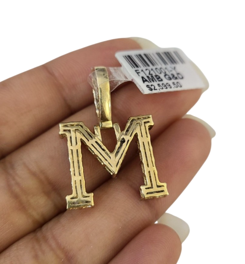 10K Gold Miami Cuban Chain M Diamond Initial 18"-24" 2mm Pendant Necklace SET