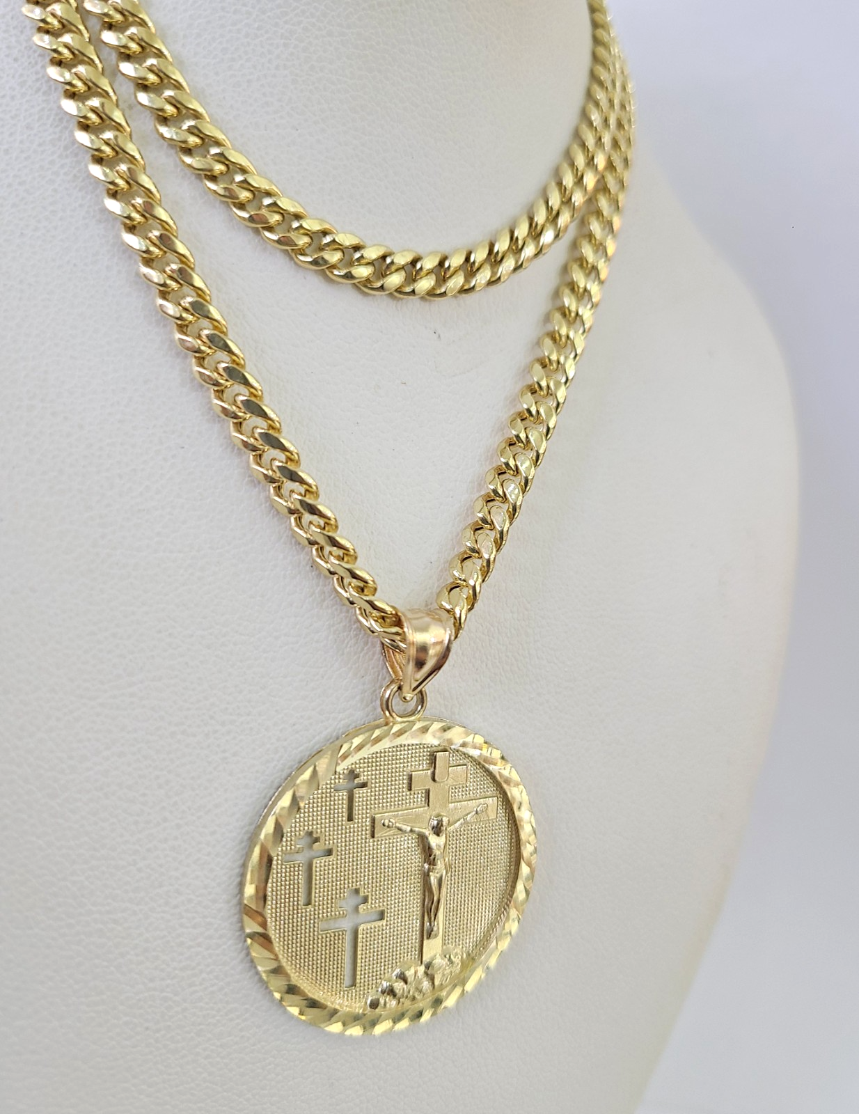 10k Cross Medallion Charm Miami Cuban Chain Pendant 5mm 18"28" Necklace Gold