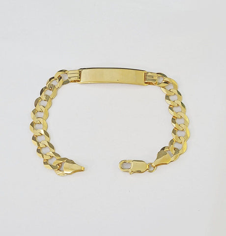 10k Yellow Gold Cuban Link ID Bracelet Solid 8" 9mm Lobster Clasp Real 10Kt