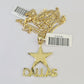 10k Solid Gold Cuban Curb Chain Dallas Star Pendant 2mm 18"-24" SET Necklace