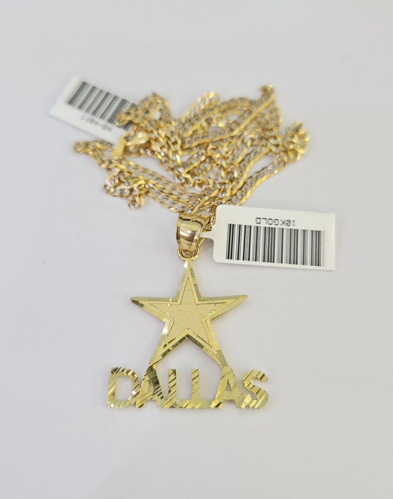 10k Solid Gold Cuban Curb Chain Dallas Star Pendant 2mm 18"-24" SET Necklace