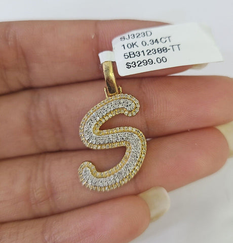 10k Miami Cuban Chain S Diamond Charm Set 4mm 18-26"Yellow Gold Necklace Pendant