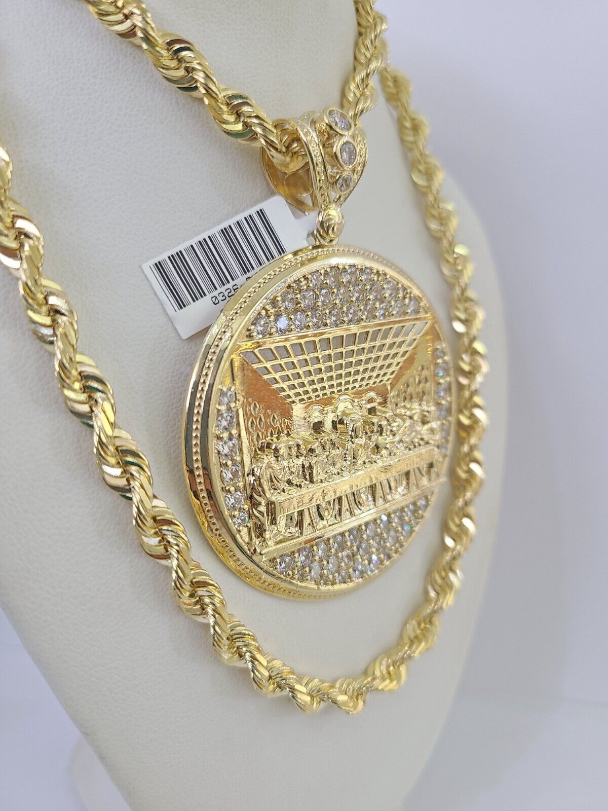 Real 10k Solid Rope Chain Last Supper Charm Set 6mm 20"-30" Inch Necklace Gold