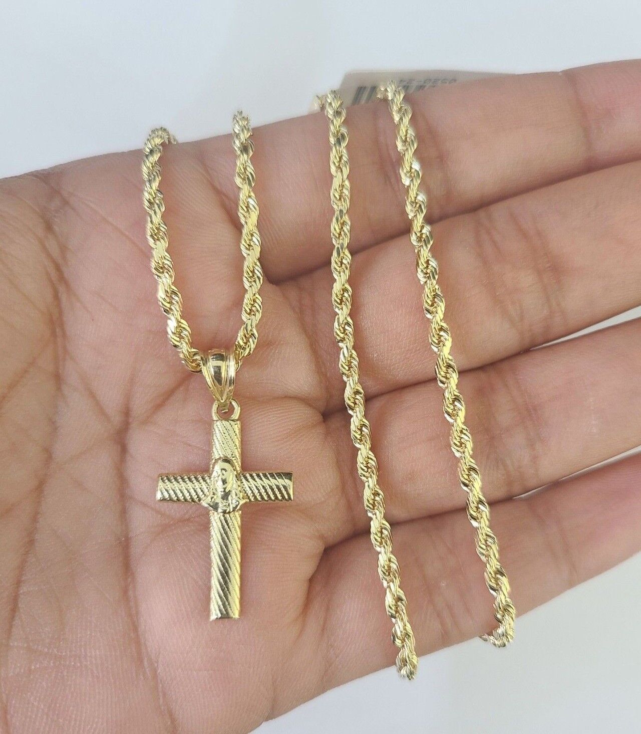 10k Rope Chain Jesus Cross Pendant 18"-26" Set Charm Necklace Yellow Gold