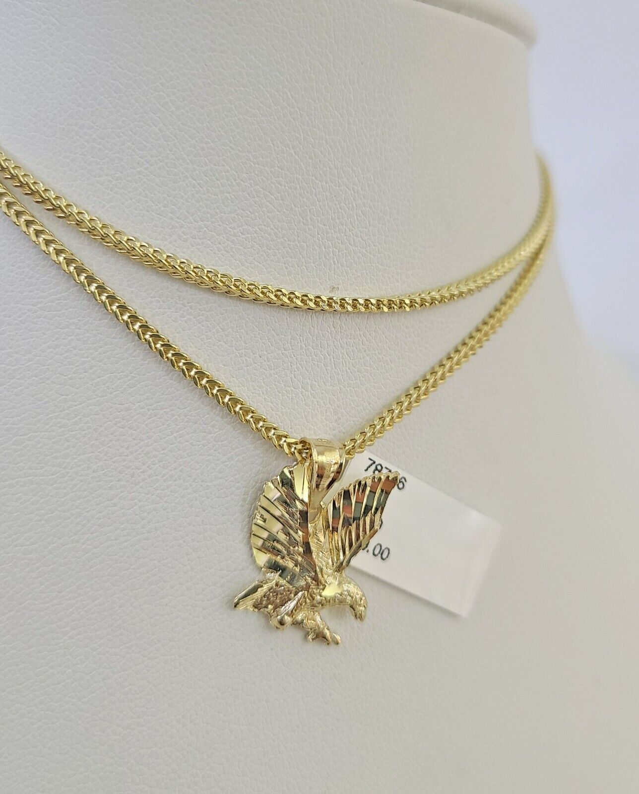 10K Franco Chain Eagle Pendant Charm Necklace 16"-24" 2mm Yellow Gold SET