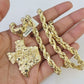 Real 10k Rope Chain Texas Map Charm Set 7mm 20"-28" Inch Necklace Gold