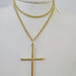 10k Miami Cuban Chain Jesus Cross Charm Set 4mm 18"-28" Necklace Yellow Gold