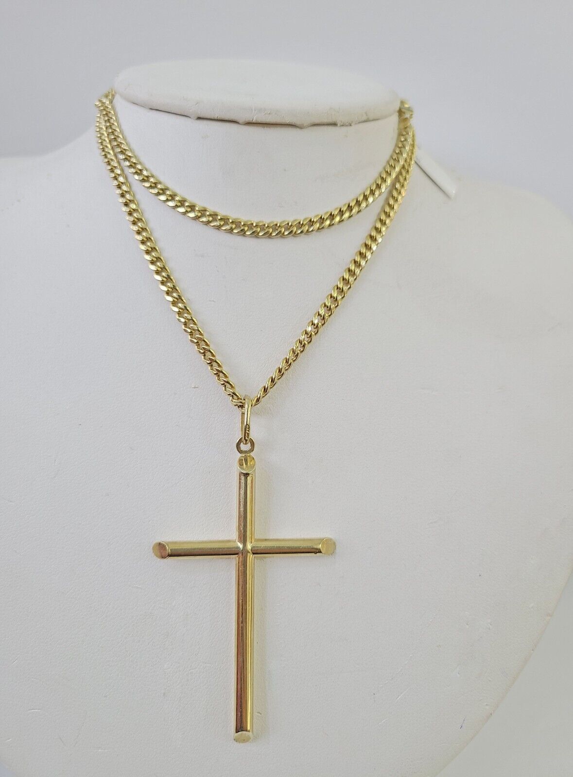 10k Miami Cuban Chain Jesus Cross Charm Set 4mm 18"-28" Necklace Yellow Gold