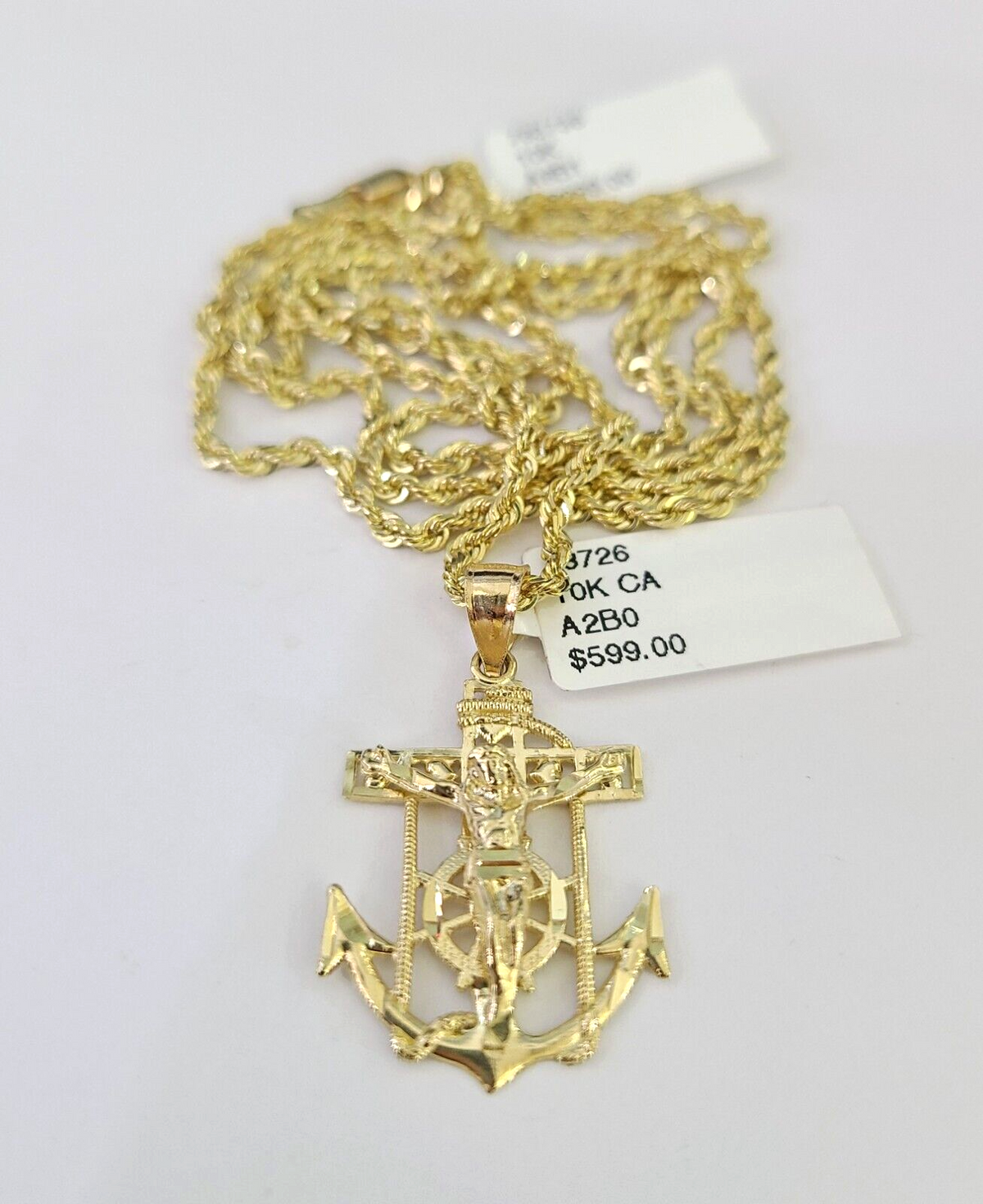 Jesus Rope Silver Chain 10k Solid Rope Chain 2mm Jesus Anchor Pendant Charm Necklace SET 18-22 ...
