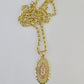 10k 3mm Rope Chain Virgin Mary Pendant 18"-30" Yellow Gold Set Charm Necklace