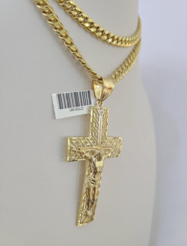 10K Miami Cuban Link Chain Jesus Cross Pendent Charm 6mm 20"-30" Necklace