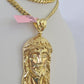 Real 14k Solid Chain Jesus Head Charm Set Miami Cuban 6mm Necklace Pendant Gold