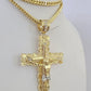 10K Franco Chain Jesus Cross Pendant Charm Necklace 20"-26" 5mm Gold Yellow SET