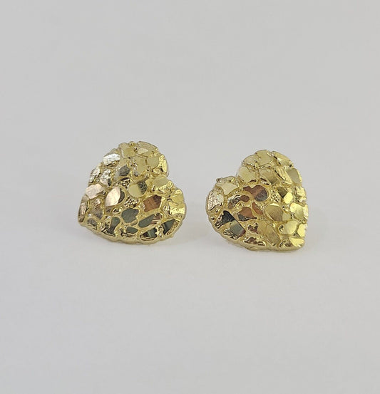 10k Gold Nugget Heart Earrings With Push Back Real 10kt Gold Studs Unisex