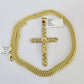 10K Franco Chain Jesus Cross Pendant Charm Necklace 20"-26" 3mm Gold Yellow SET