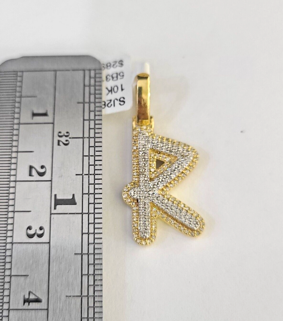 10k Yellow Gold Diamond R Charm Pendant Initial Alphabet Letter Real Genuine
