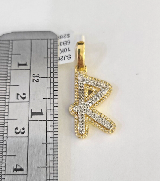 10k Yellow Gold Diamond R Charm Pendant Initial Alphabet Letter Real Genuine