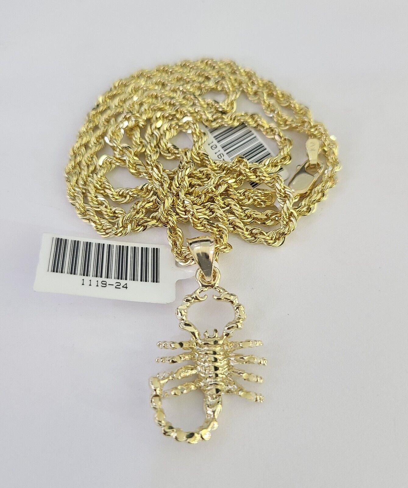 10k Solid Rope Chain 3mm Scorpion Pendant Charm Necklace SET 18-26 in