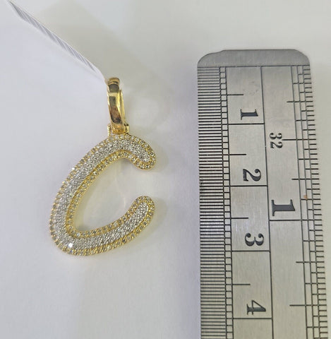 10k Yellow Gold Diamond C Charm Pendant Initial Alphabet Letter Real Genuine