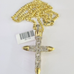 10k Miami Cuban Chain Diamond Jesus Cross Charm Set 4mm 18"-28" Necklace Gold