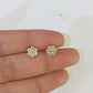 10k Yellow gold Flower Earrings Real Diamond screw-back Women Men studs