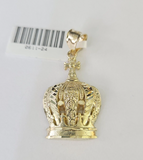 10K Imperial Crown Charm Pendant Real Yellow Gold 1.5" Inch 10kt (Resized 5mm)