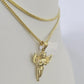 10K Solid Franco Chain Praying Angel Pendant Charm Necklace 18"-24" 1mm Gold