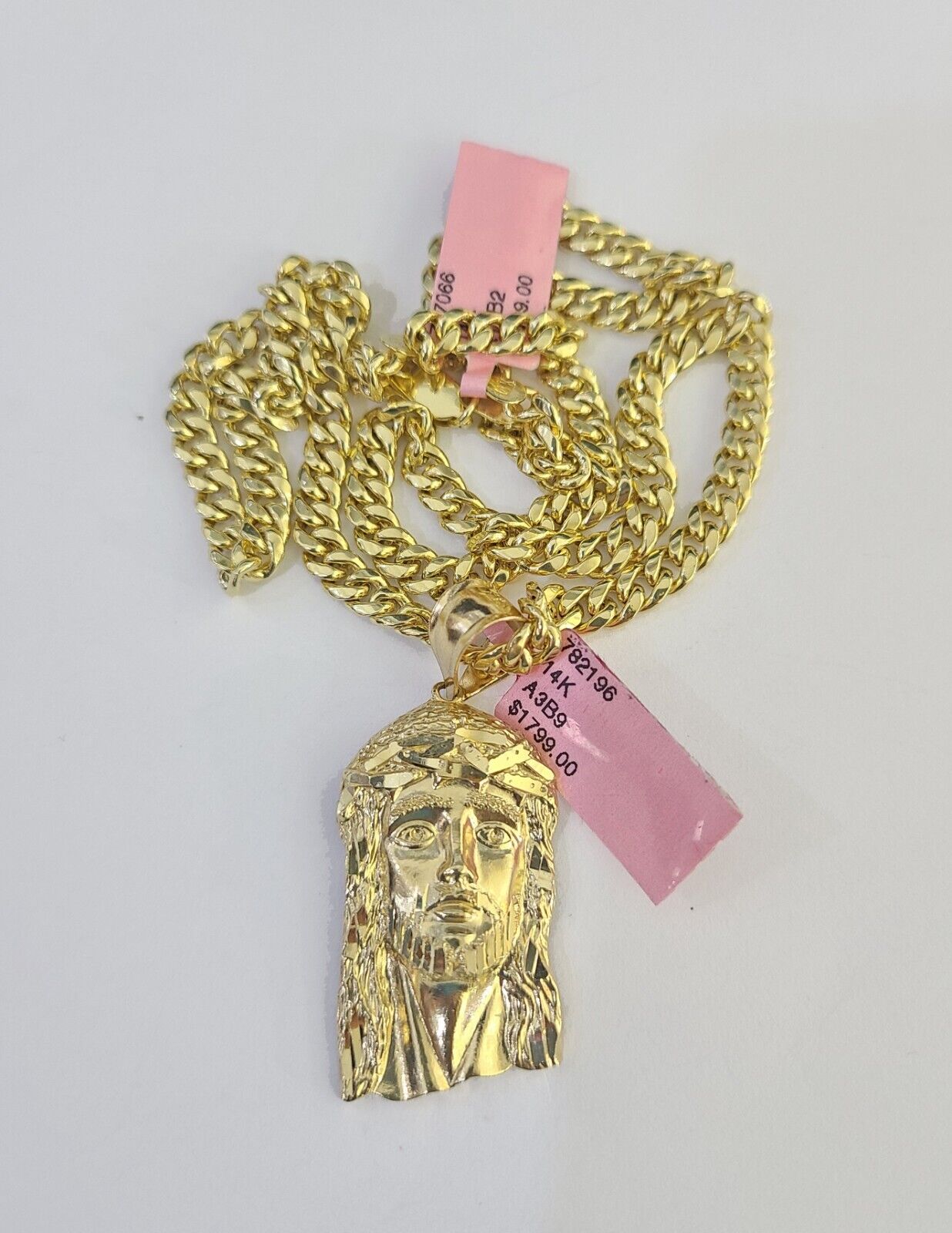 14k Chain Jesus Head Charm Set Miami Cuban Link 5mm 18"-30" Necklace Pendant