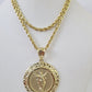 10k 3mm Rope Chain Nugget Medallion Guadalupe Pendant 18"-30" Set Charm Necklace