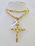 10K Franco Chain INRI Jesus Cross Pendant Charm Necklace 20"-26" 5mm Gold SET