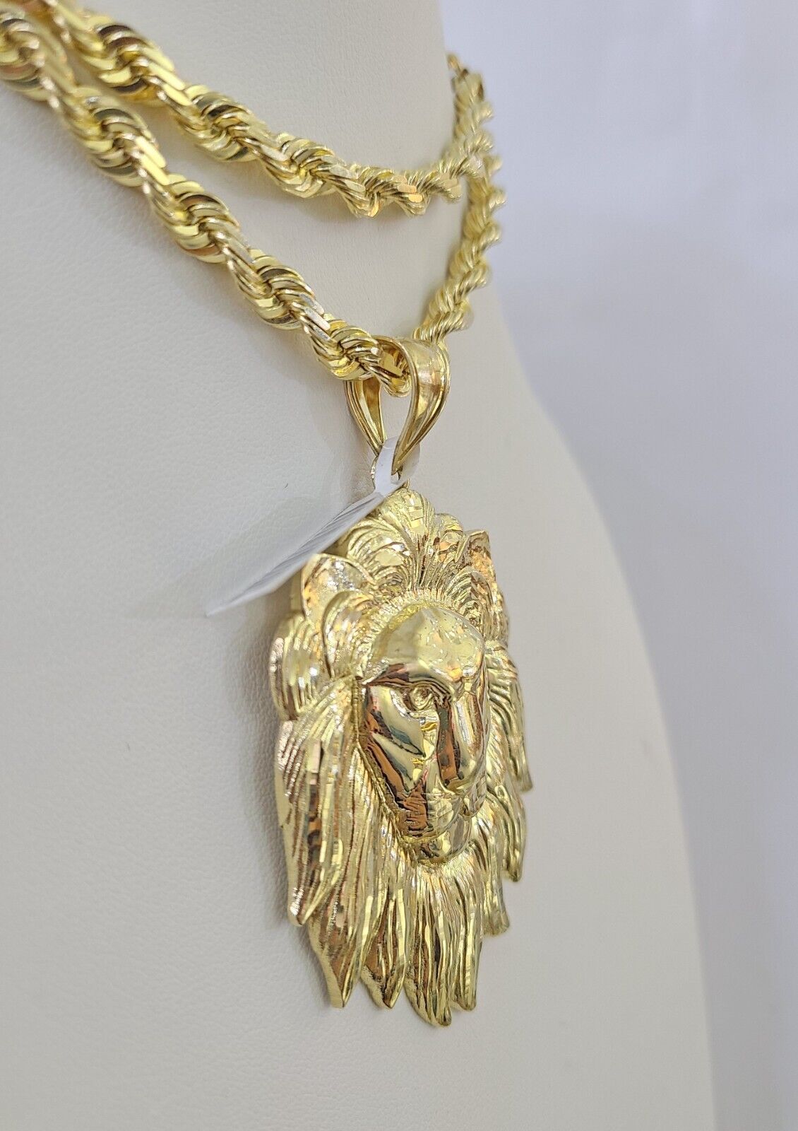 Real 10k Solid Rope Chain Lion Charm Set 6mm 20"-30" Inch Necklace Yellow Gold