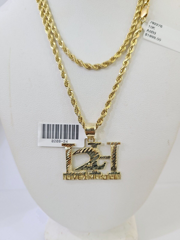 Real 10k 3mm Rope Chain L2H Pendant 18" 20" 22" 24" 26" Gold Set