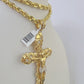 Real 14k Solid Rope Chain Jesus Cross Charm Set 6mm 18"-30" Necklace Gold